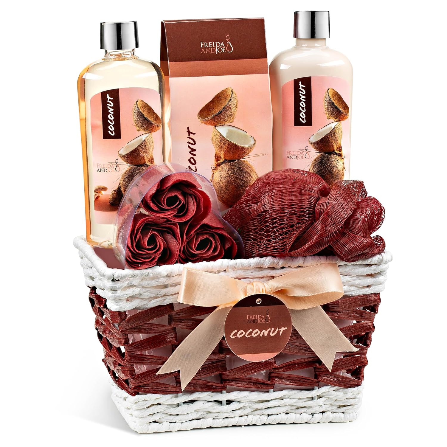 Coconut Spa Valentines Gift Basket Bath & Body Set with Shower Gel
