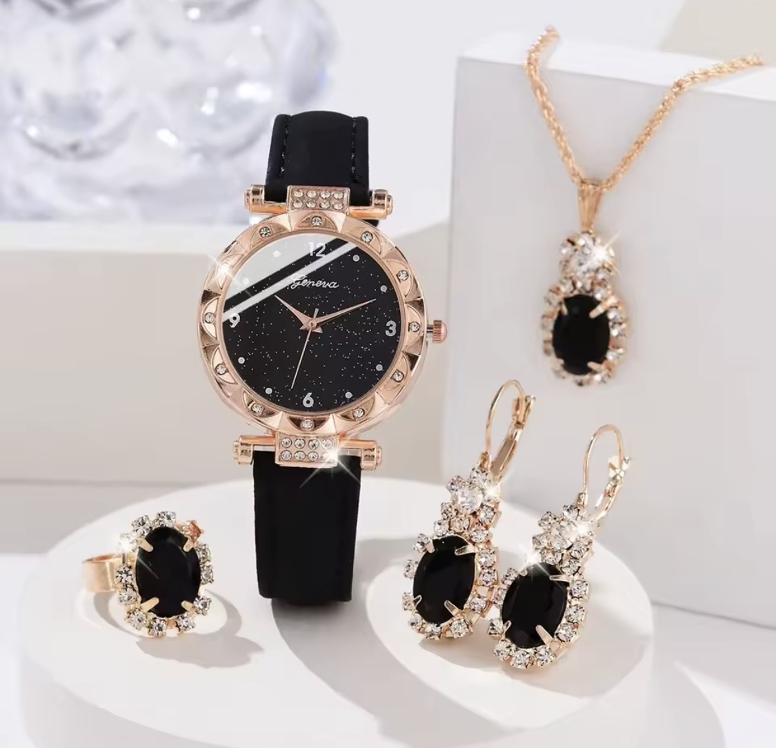 5Pcs Set Luxury Rhinestone Women Fashion Elegant Wristwatch