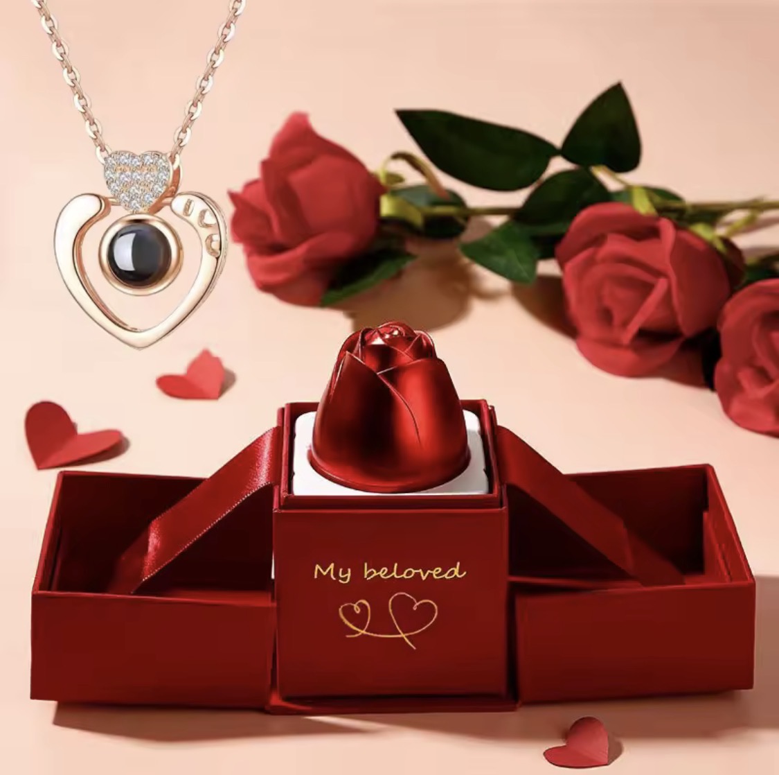 Love Projection Necklace With Exquisite Rose Gift