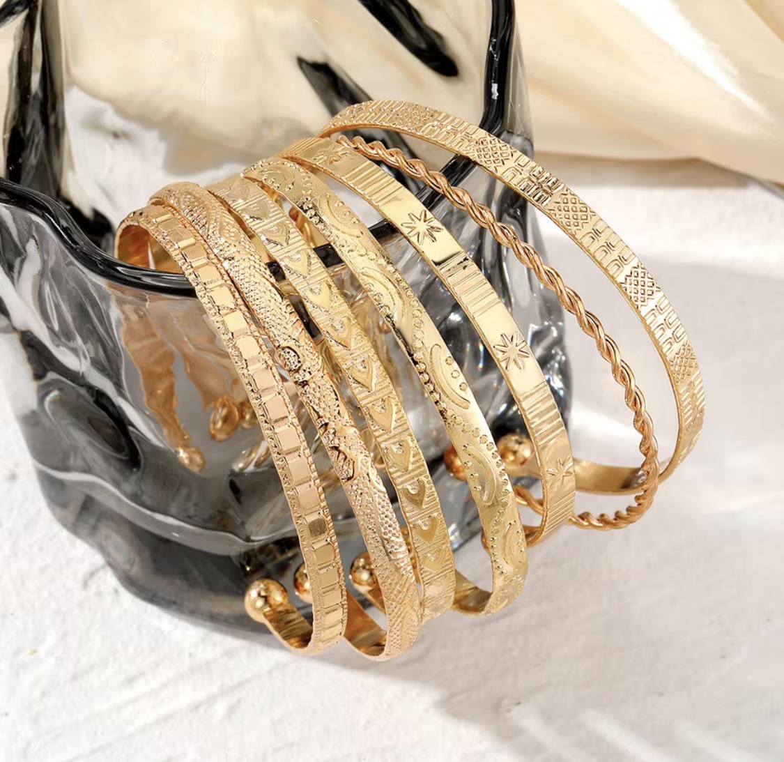 7 Pcs/Set Punk Gold Color Bracelets for Wom