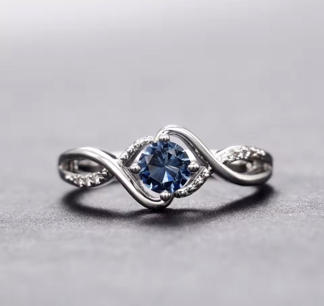 Charming Blue Cubic Zirconia High Quality Silver Bridal Ring