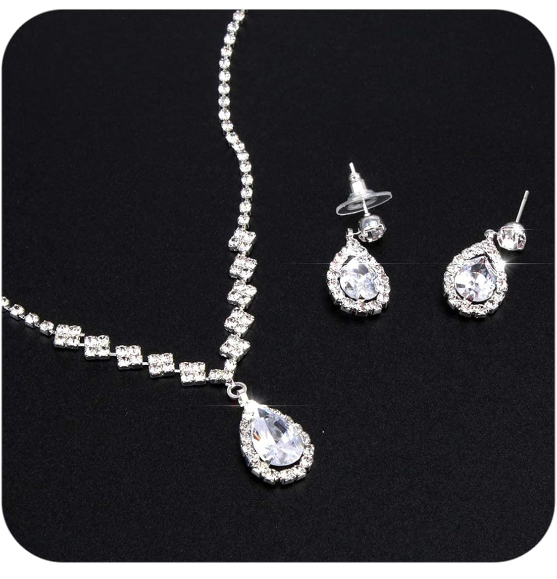 Bride Jewelry Set Silver Crystal