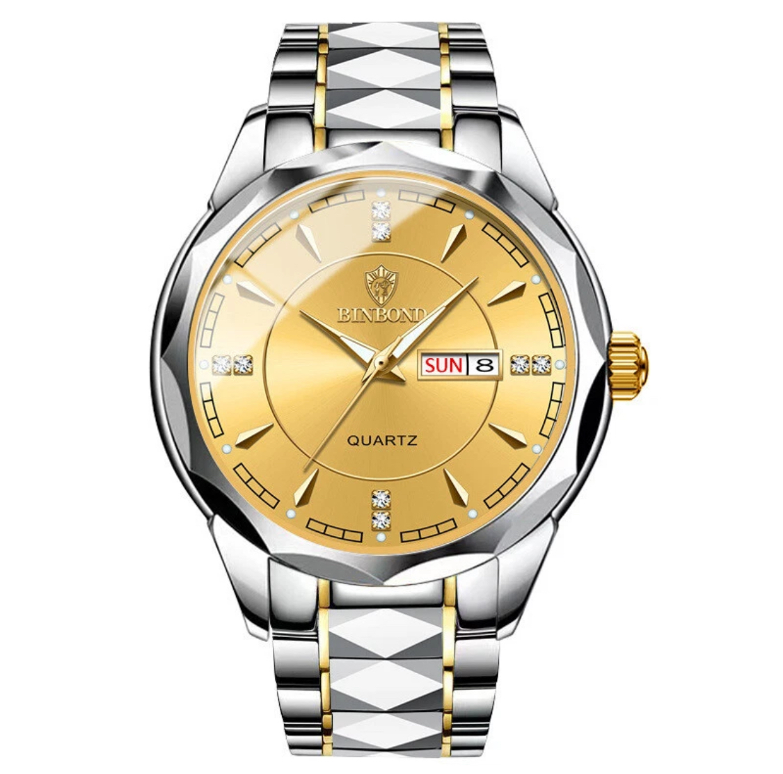 Men’s Quartz Watch Waterproof with Luminous Dual Calendar Stainless Steel Band