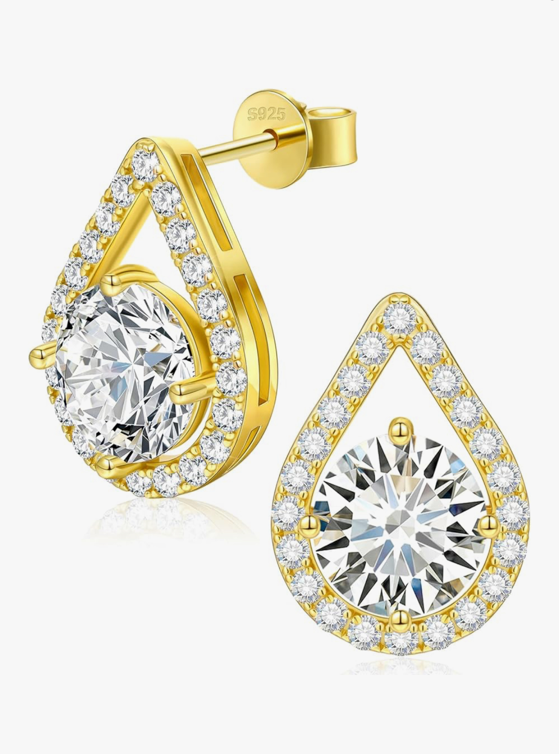 Moissanite Stud Earrings, 18K White/Yellow Gold Plated