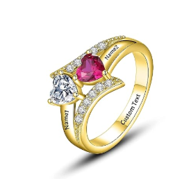 Personalized Double Heart Ring