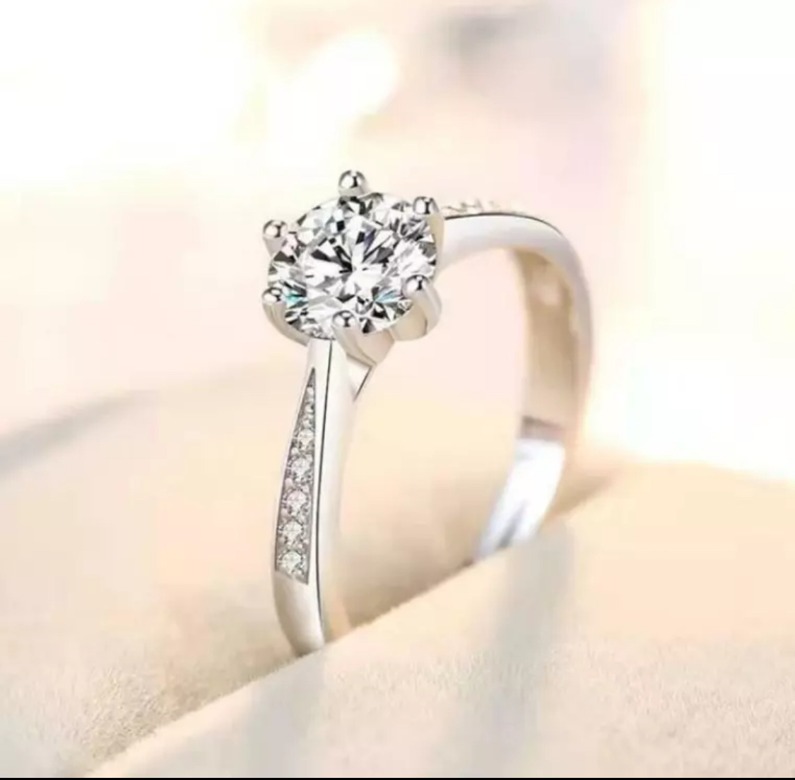 White Gold plated Cubic Zirconia Adjustable Engagement Wedding Ring