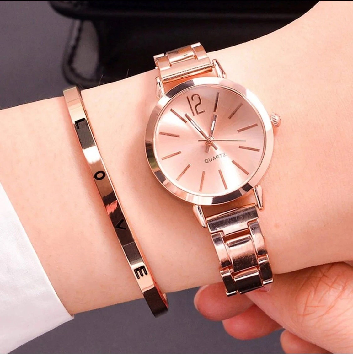 Women’s Watch Bracelet Set Stainless Steel Strap Woman Gift Quartz Round Dial